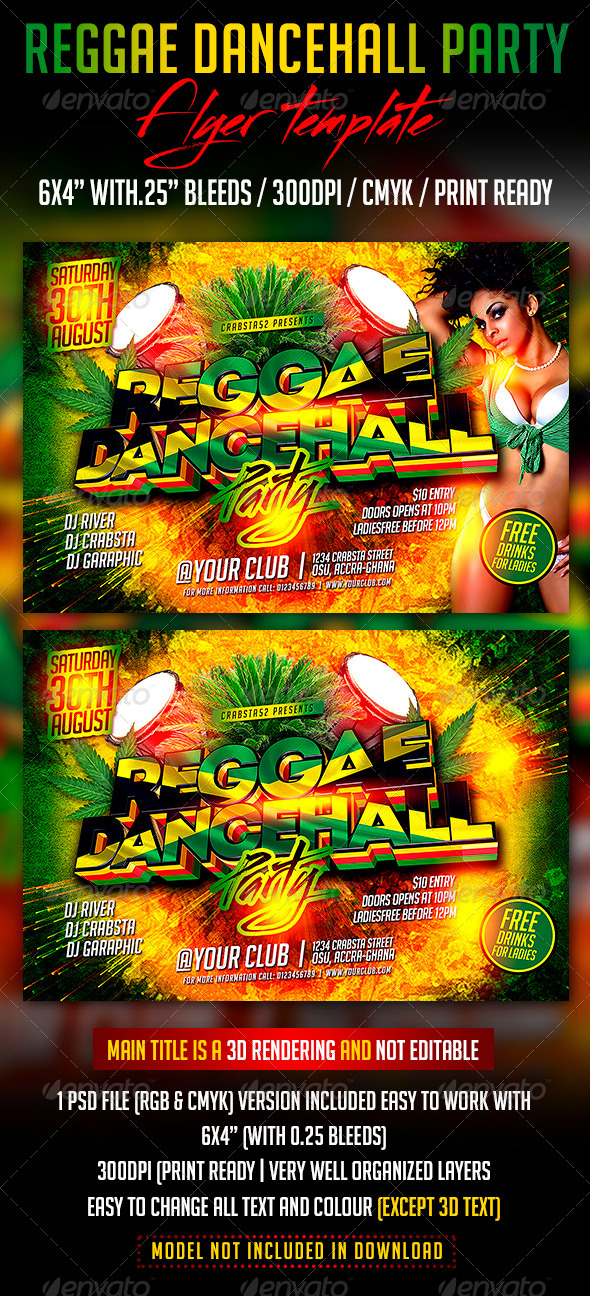Reggae Dancehall Party Flyer Template by Crabsta52 GraphicRiver